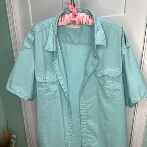 Free Planet 3X aqua blue button down